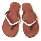 Brown and White Beaded Thong Sandals